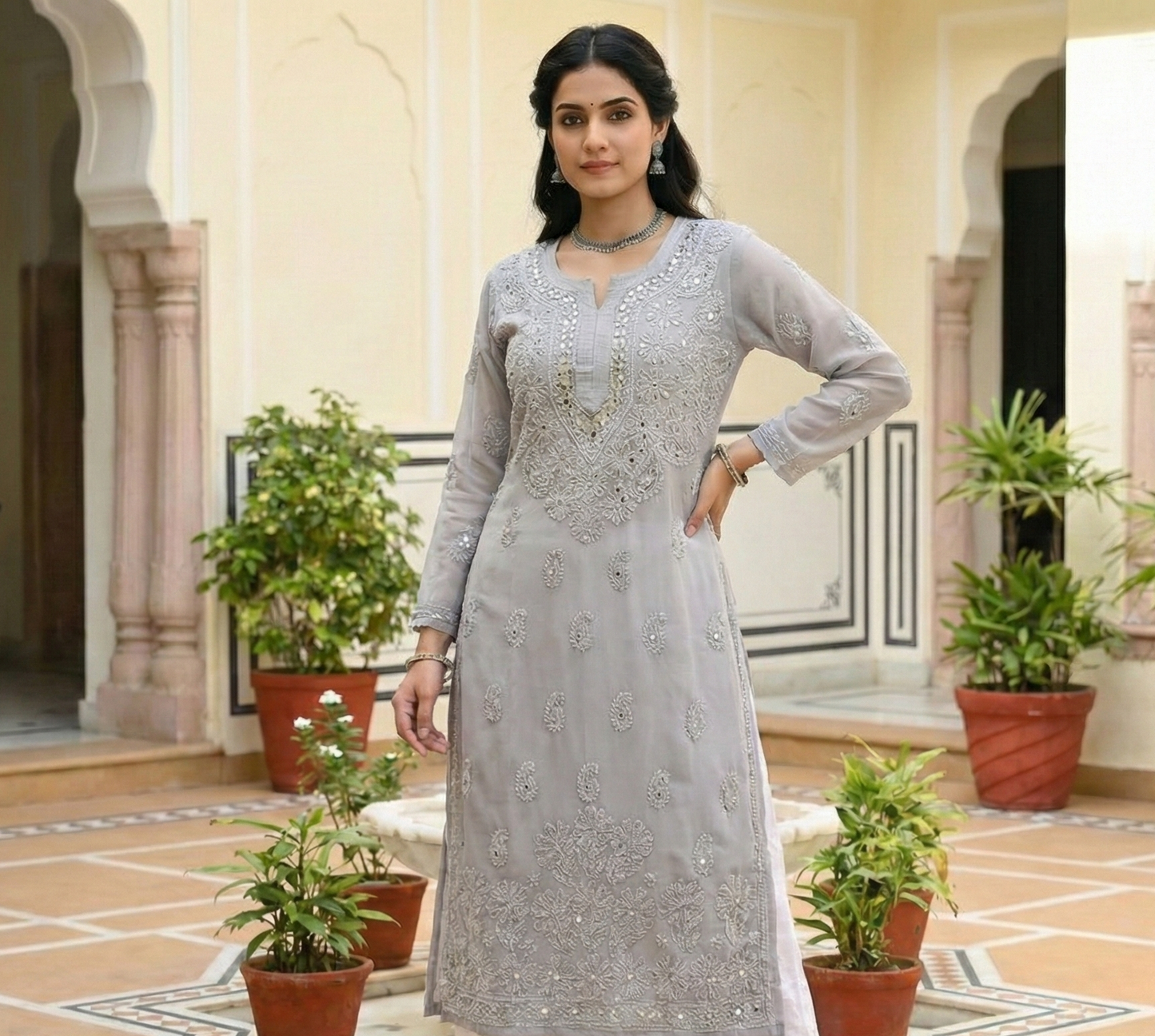 Mirror Work Chikankari Kurta