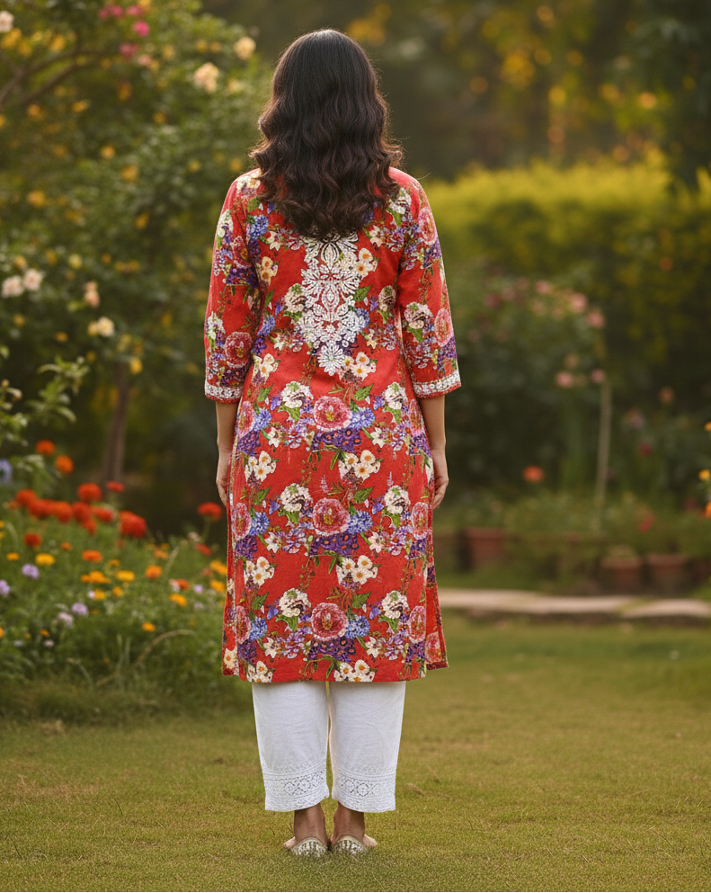 Rayon Printed Chikankari Kurti
