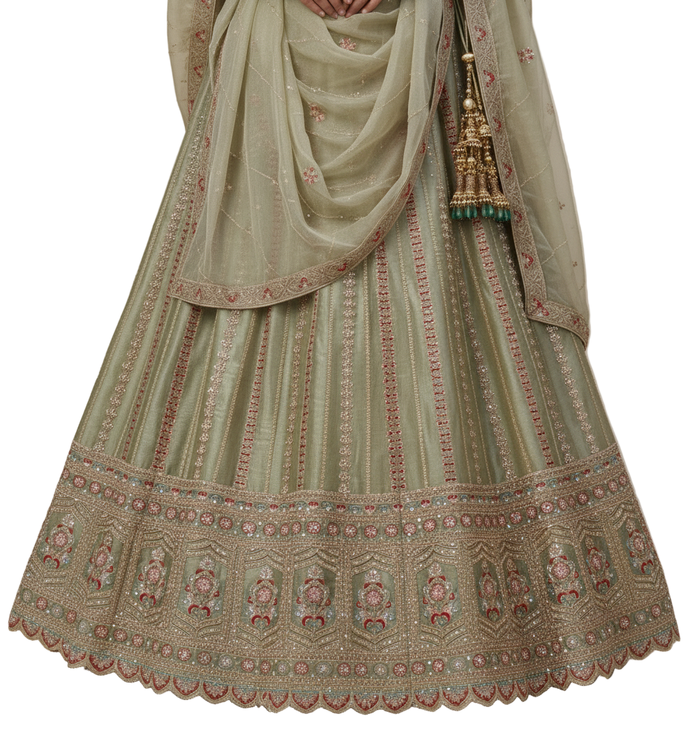 Pista Green Zari Bridal Lehenga