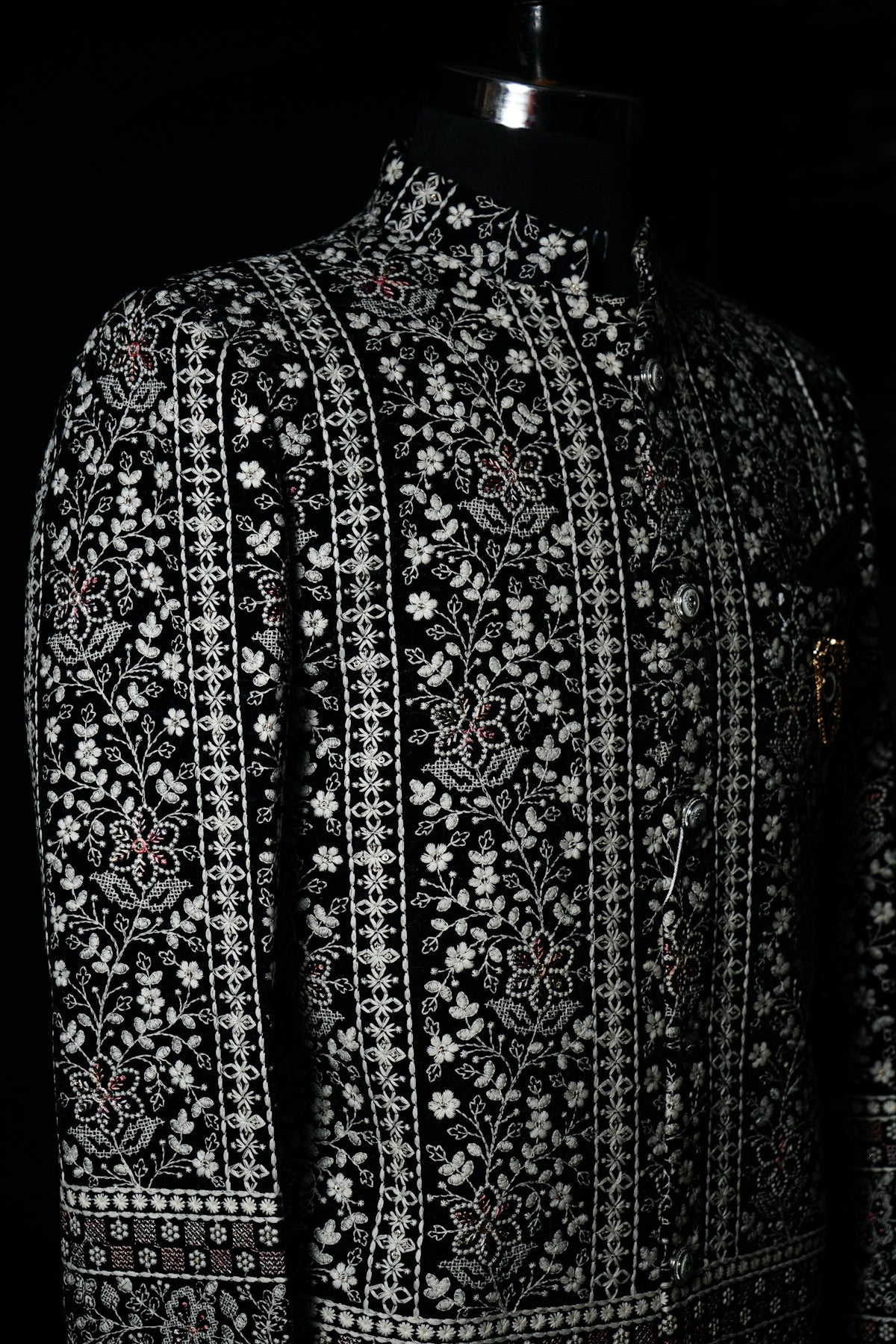 a black and white jacket on a mannequin