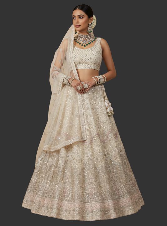 White Heavy Sequence Lehenga