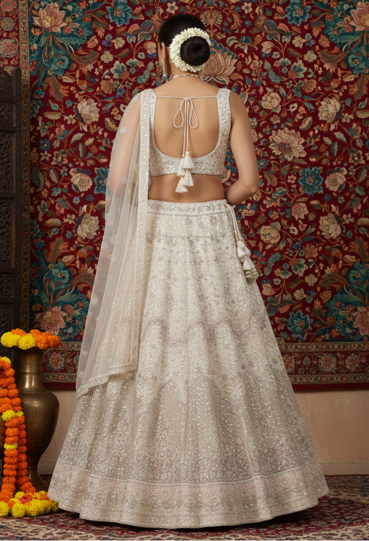 White Heavy Sequence Lehenga