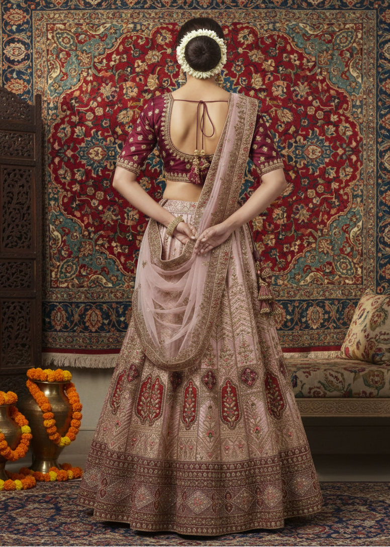 Dual Colour Velvet Bridal Lehenga