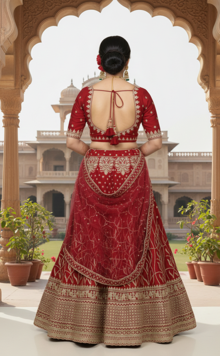 Dark Pink Velvet Bridal Lehenga