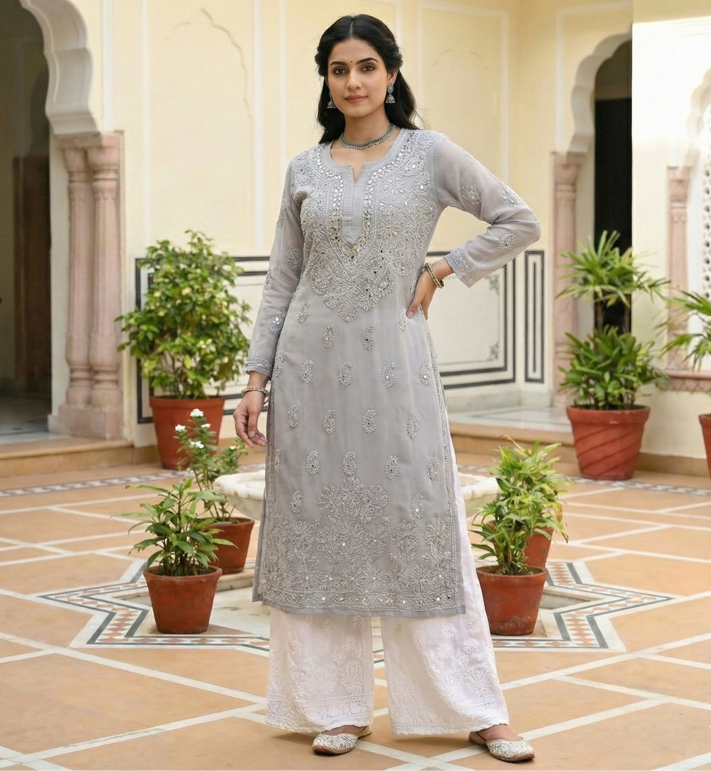 Mirror Work Chikankari Kurta