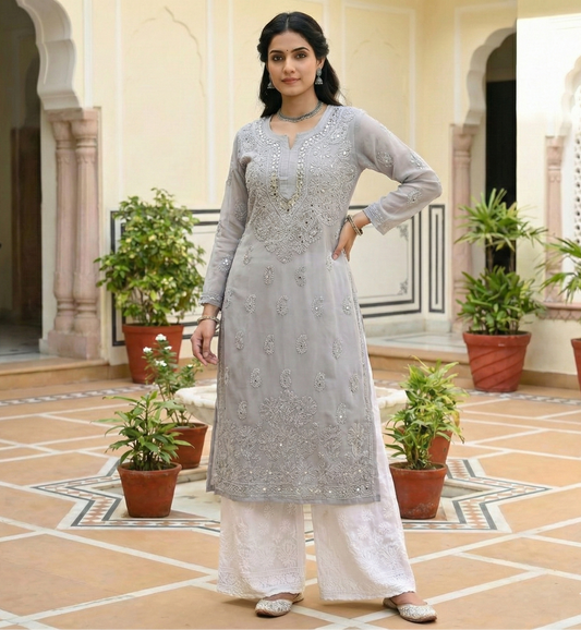Mirror Work Chikankari Kurta