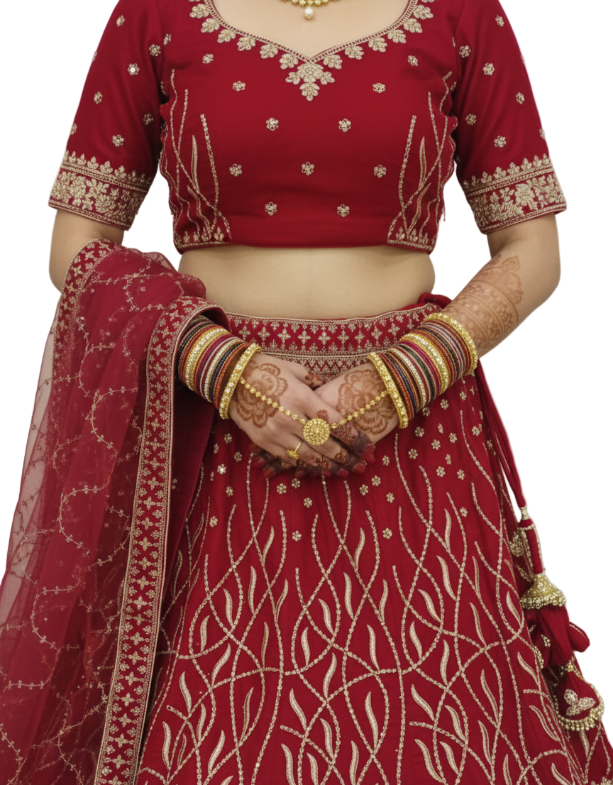 Dark Pink Velvet Bridal Lehenga