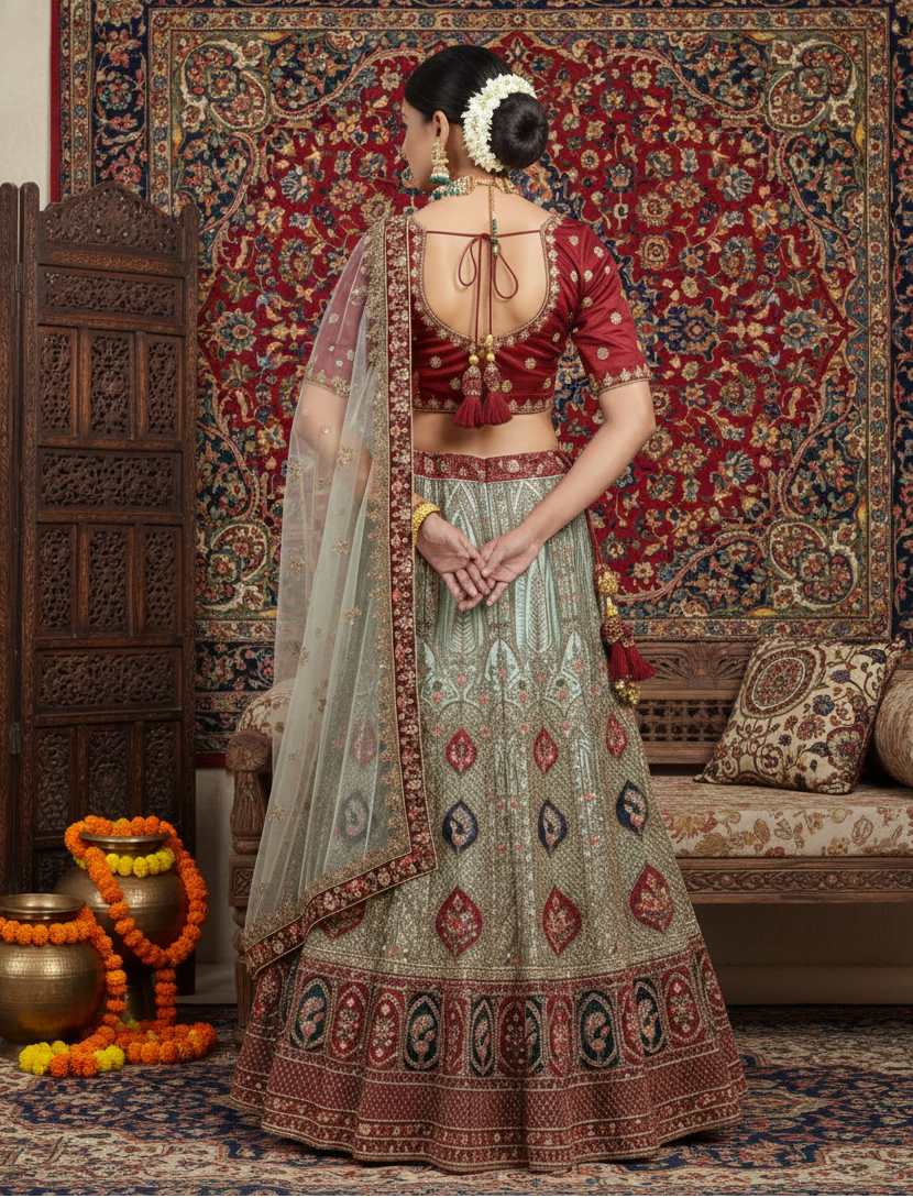 Dual Shade Velvet Bridal Lehenga