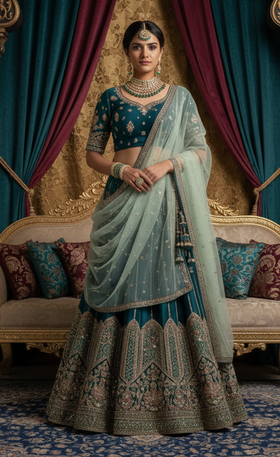 Aari Work Tissue Bridal Lehenga