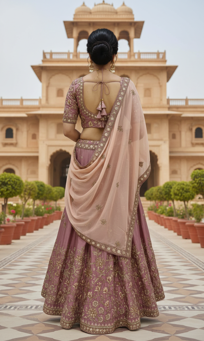Crepe Aari work Lehenga