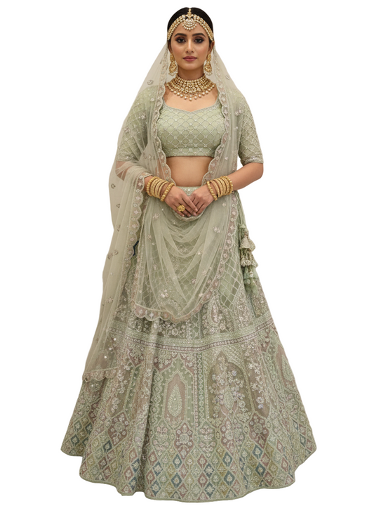 Mint Green Cording Net Bridal Lehenga
