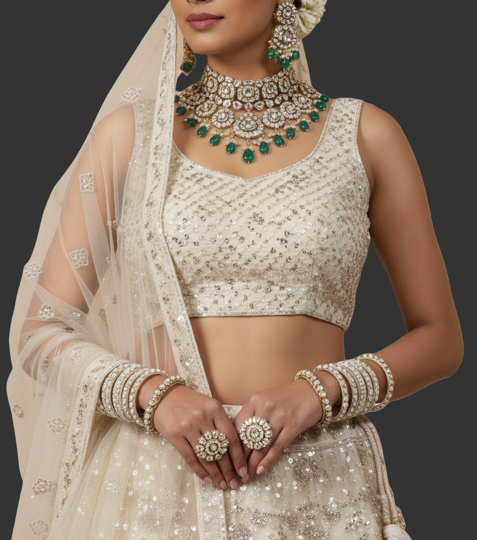 White Heavy Sequence Lehenga
