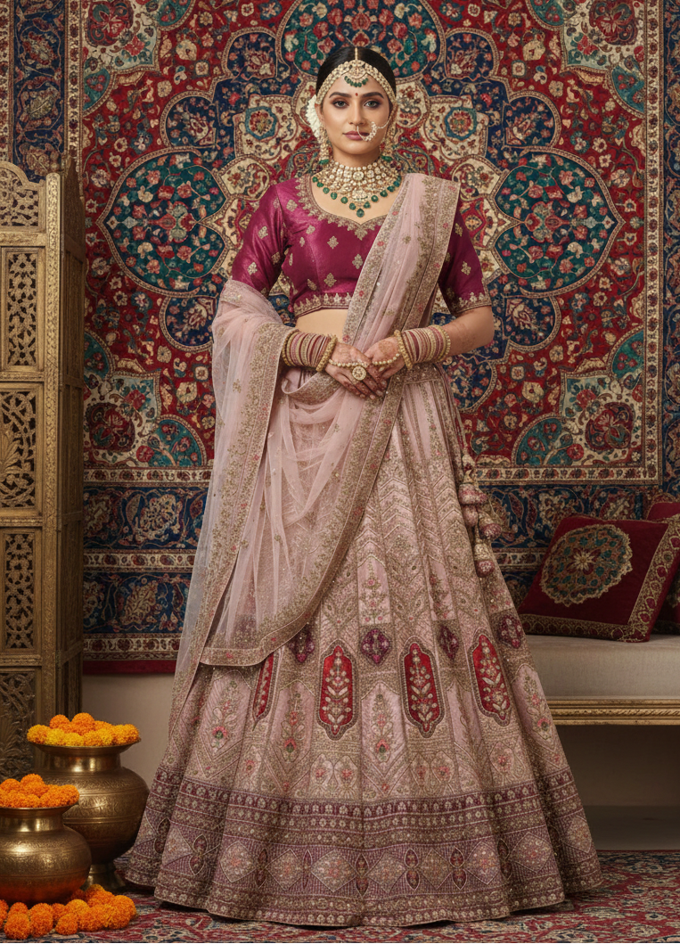 Dual Colour Velvet Bridal Lehenga