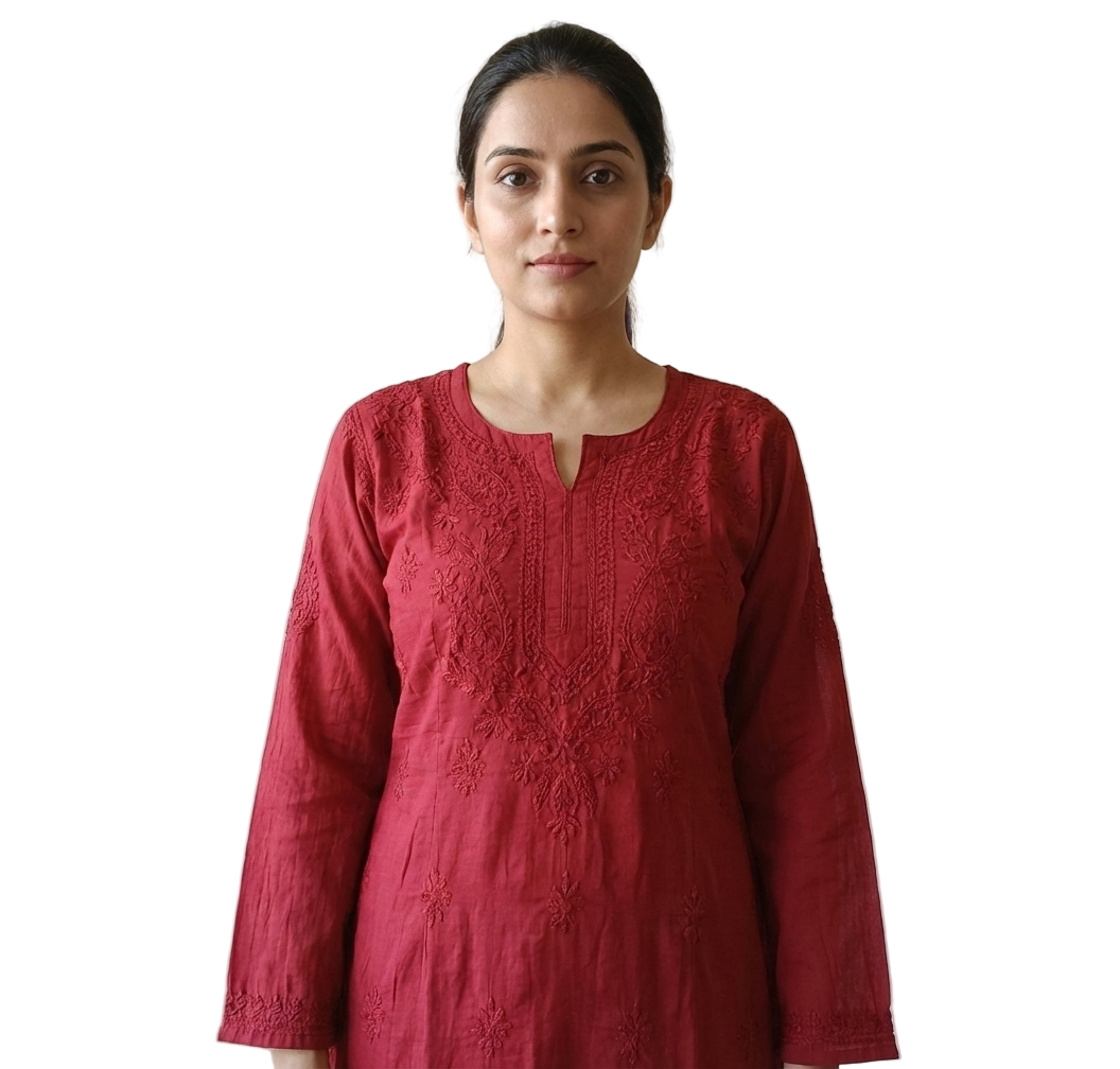 Chanderi Chikankari kurti set