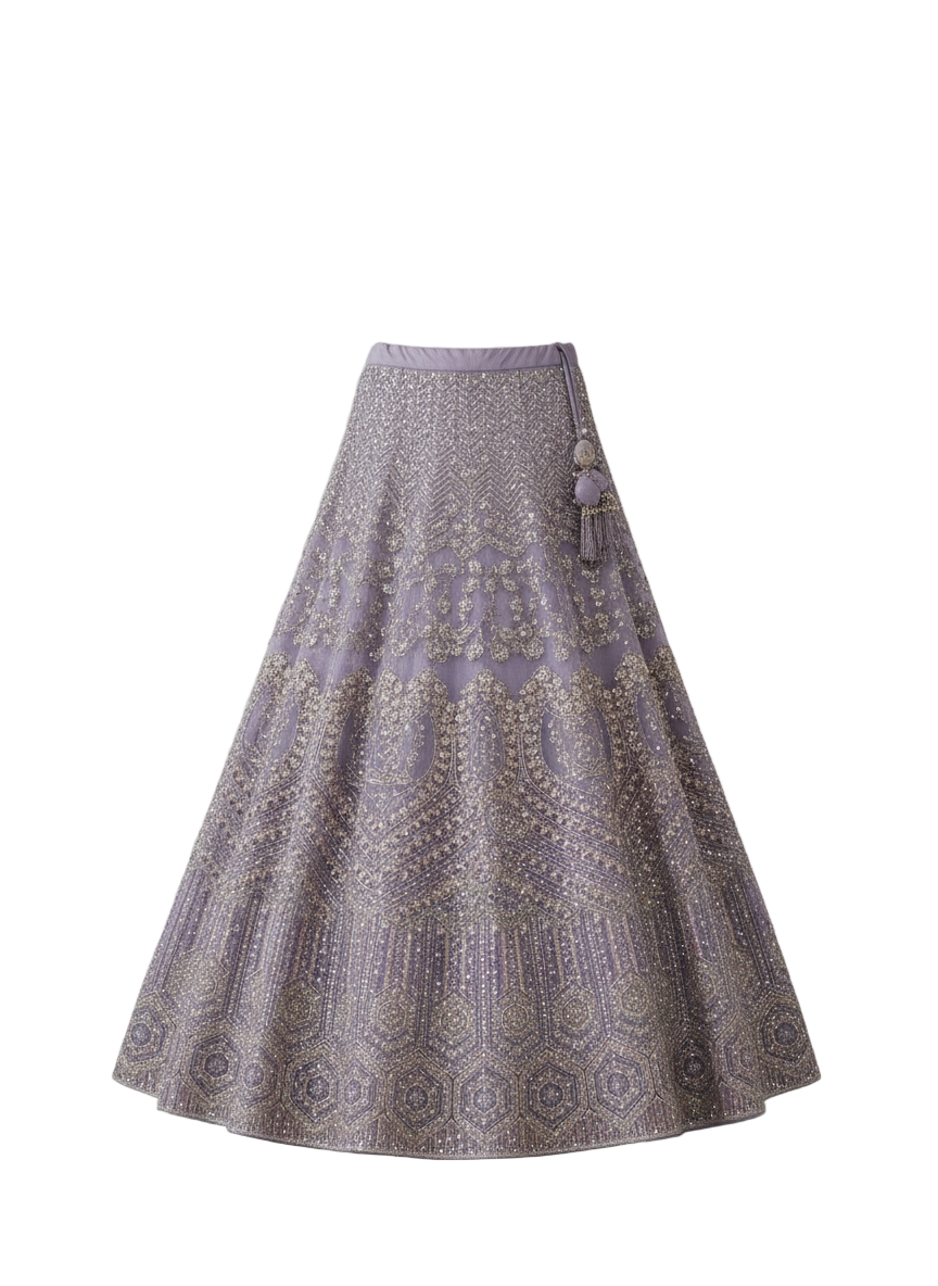 Lilac Cording Net Bridal Lehenga