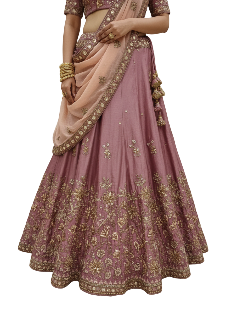 Crepe Aari work Lehenga
