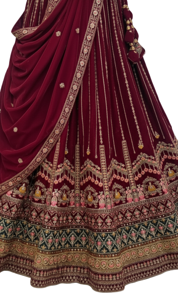 Tri Colour Mirror Bridal Lehenga
