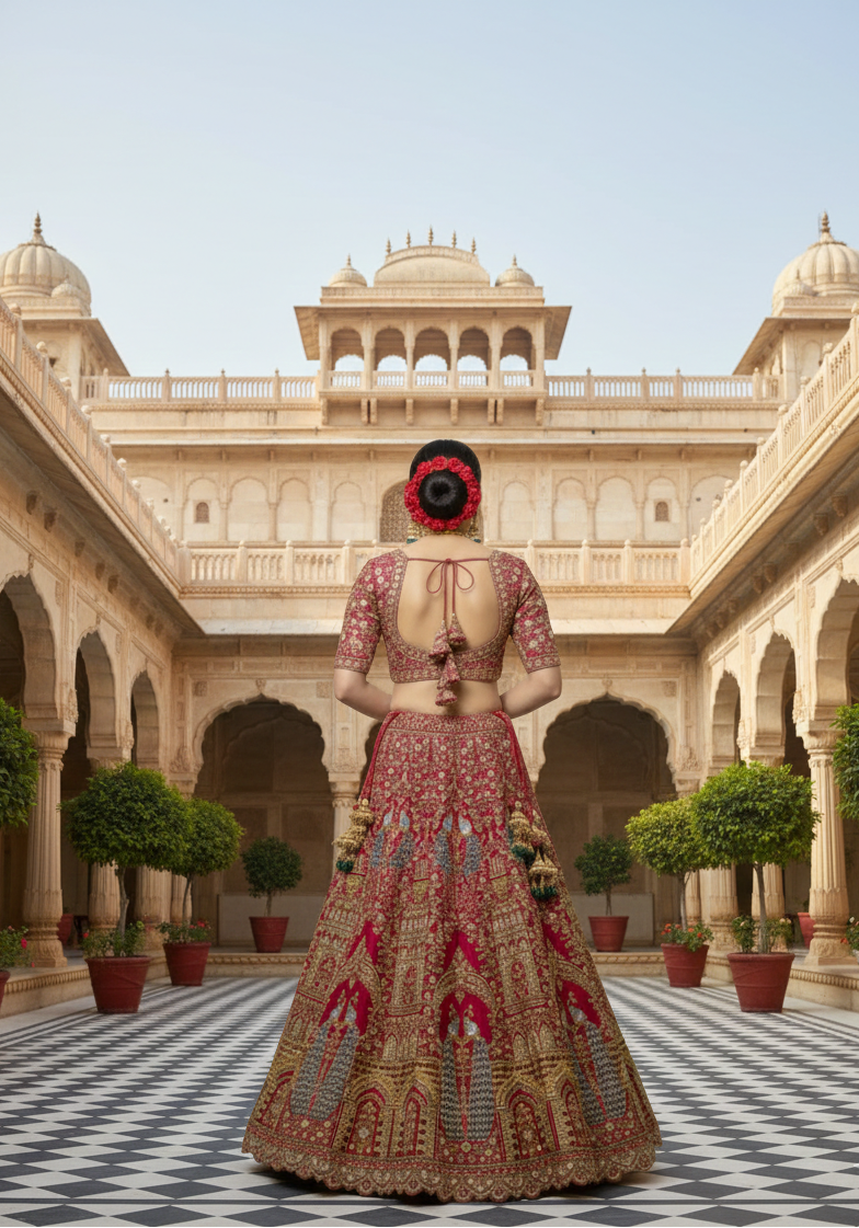 Dholi Palki Raw Silk Bridal Lehenga