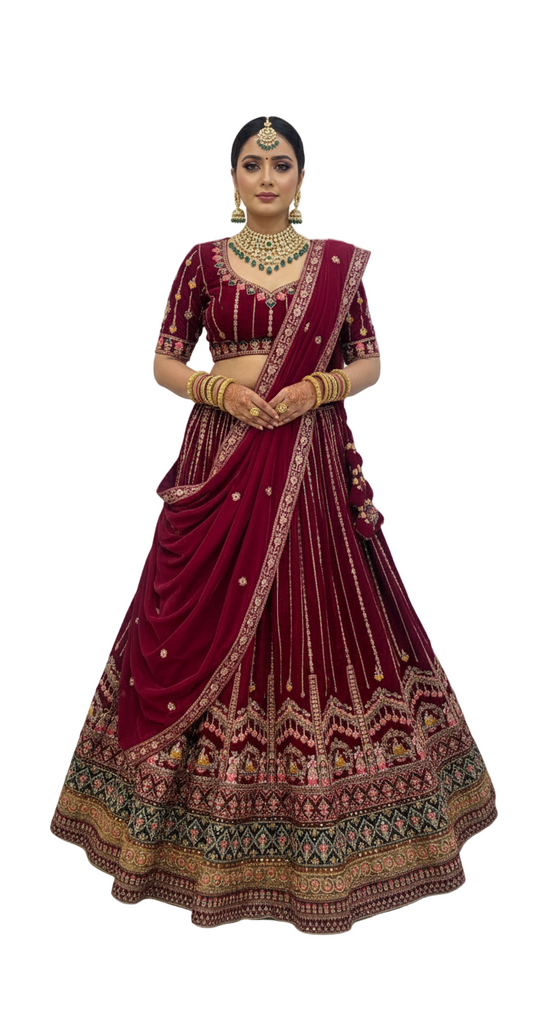 Tri Colour Mirror Bridal Lehenga