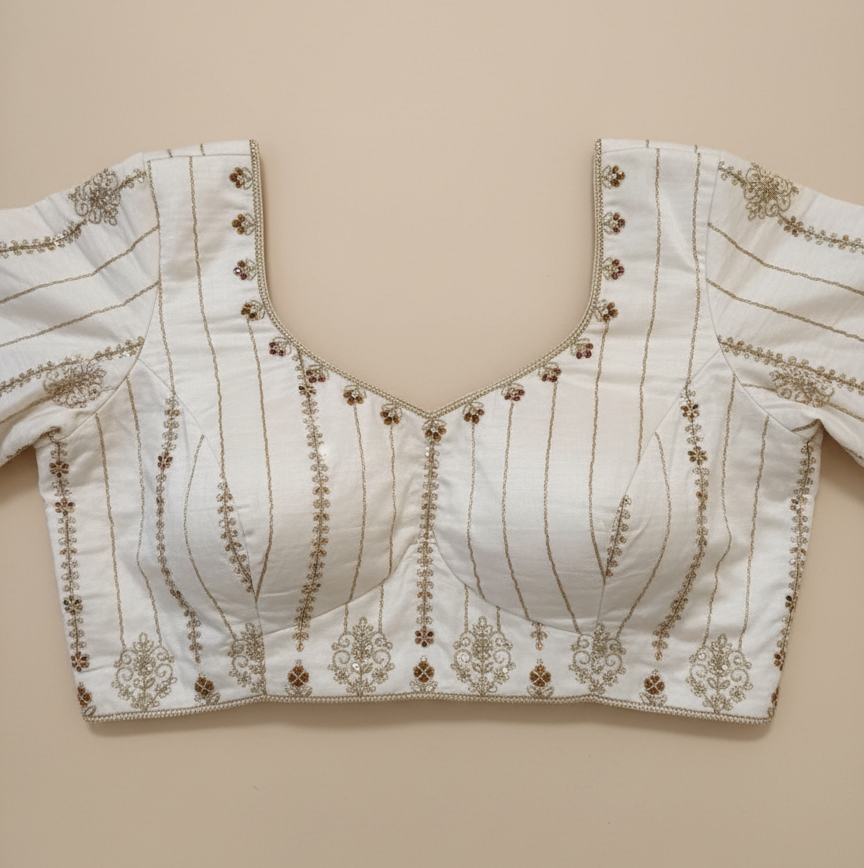 Cream Zardosi Raw Silk Semi-Stitched Lehenga
