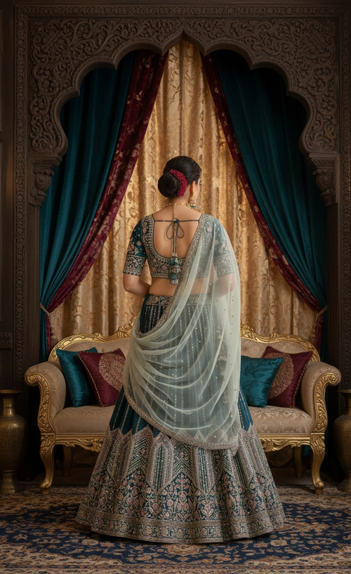 Aari Work Tissue Bridal Lehenga