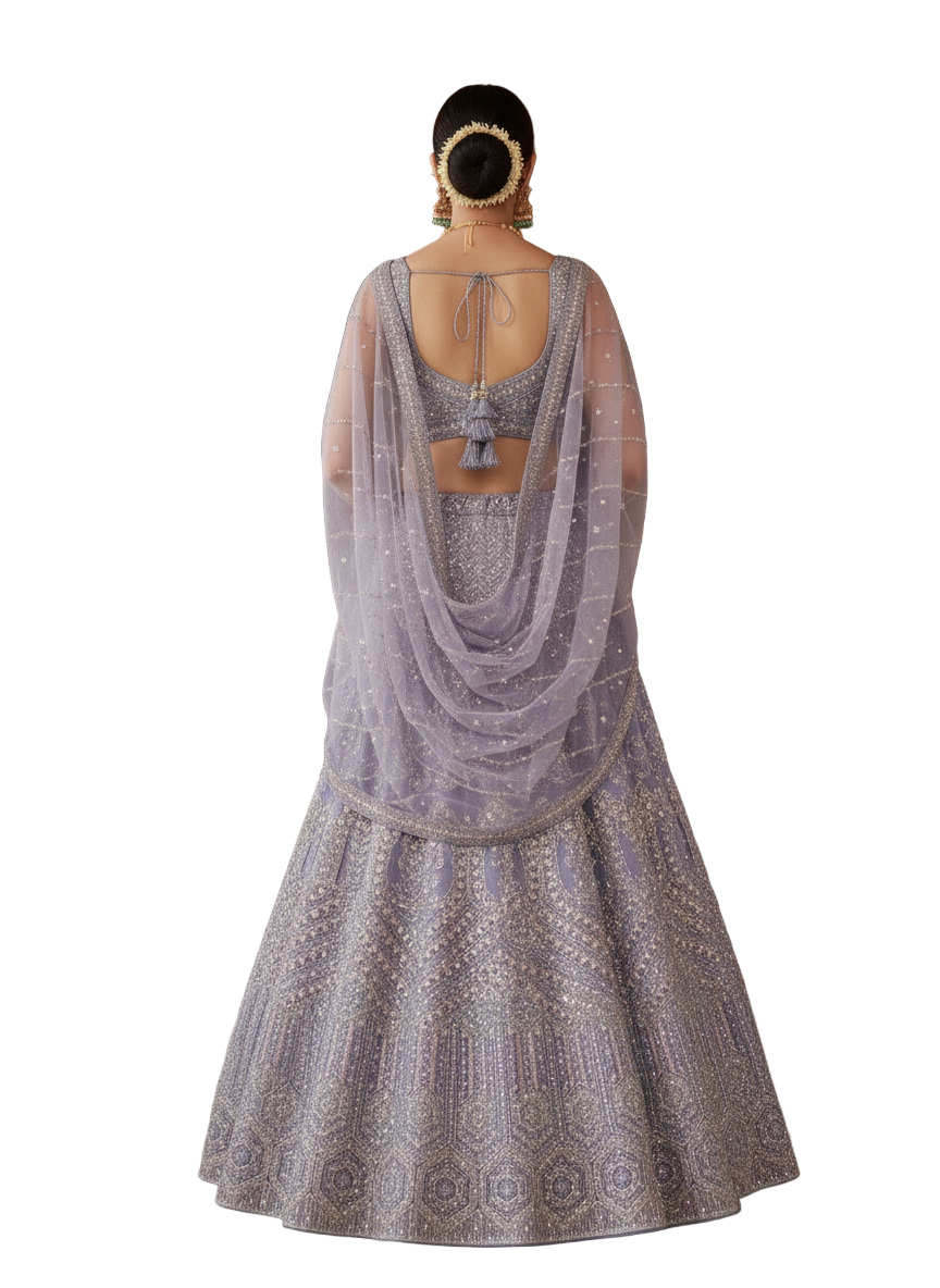 Lilac Cording Net Bridal Lehenga