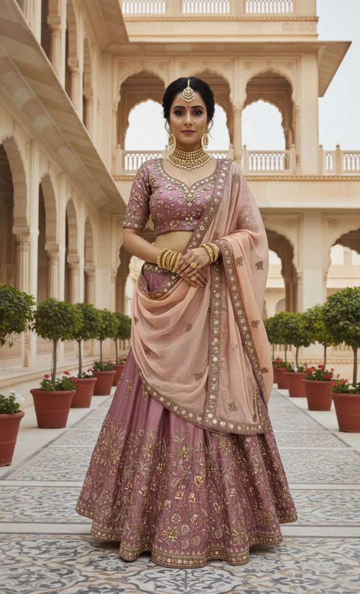 Crepe Aari work Lehenga