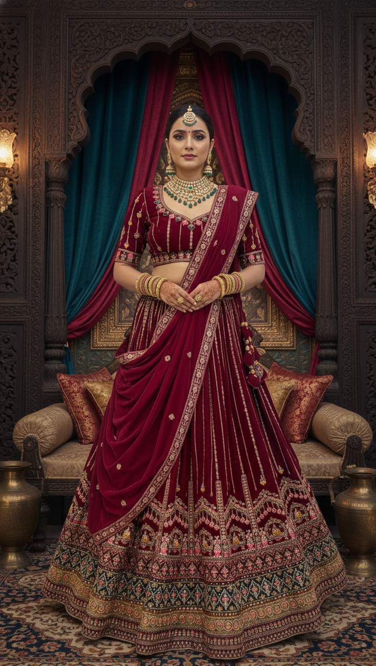 Tri Colour Mirror Bridal Lehenga