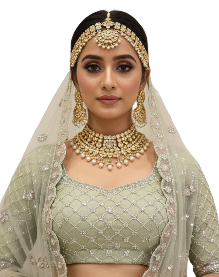 Mint Green Cording Net Bridal Lehenga