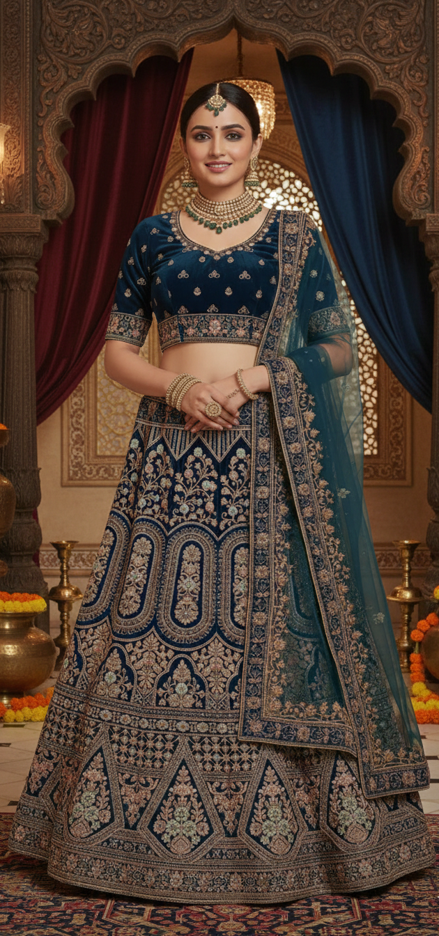 Prussian Blue Bridal Lehenga