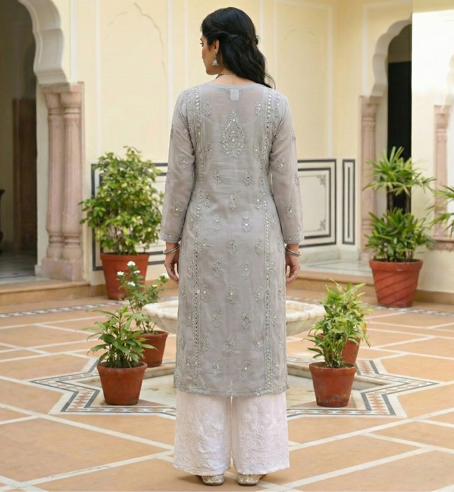 Mirror Work Chikankari Kurta