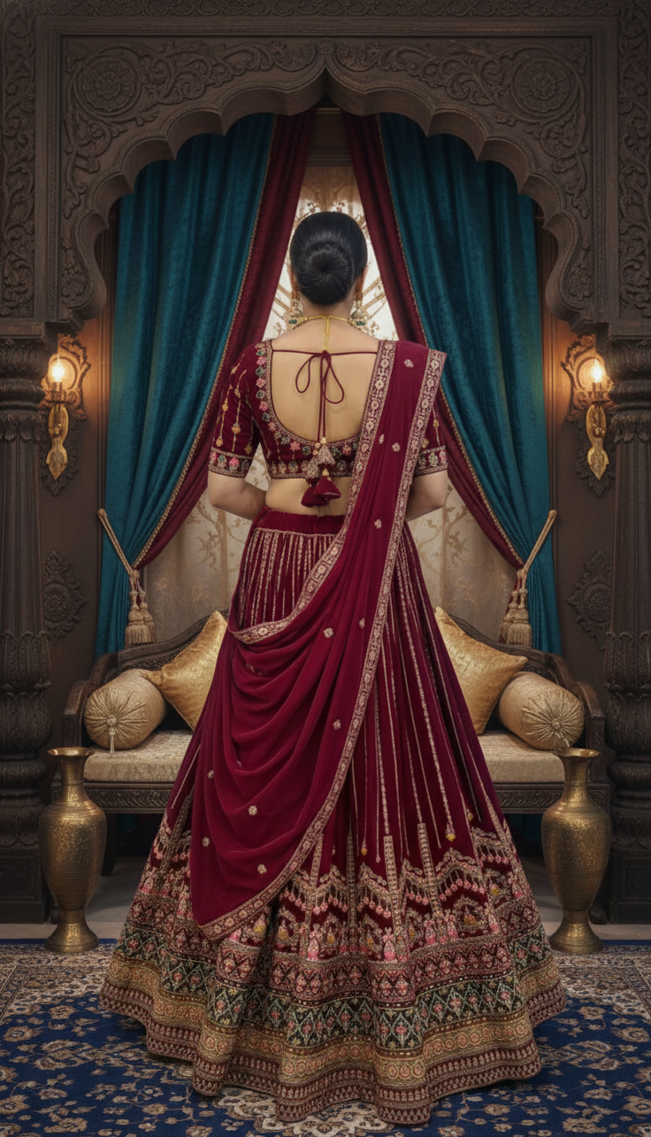 Tri Colour Mirror Bridal Lehenga