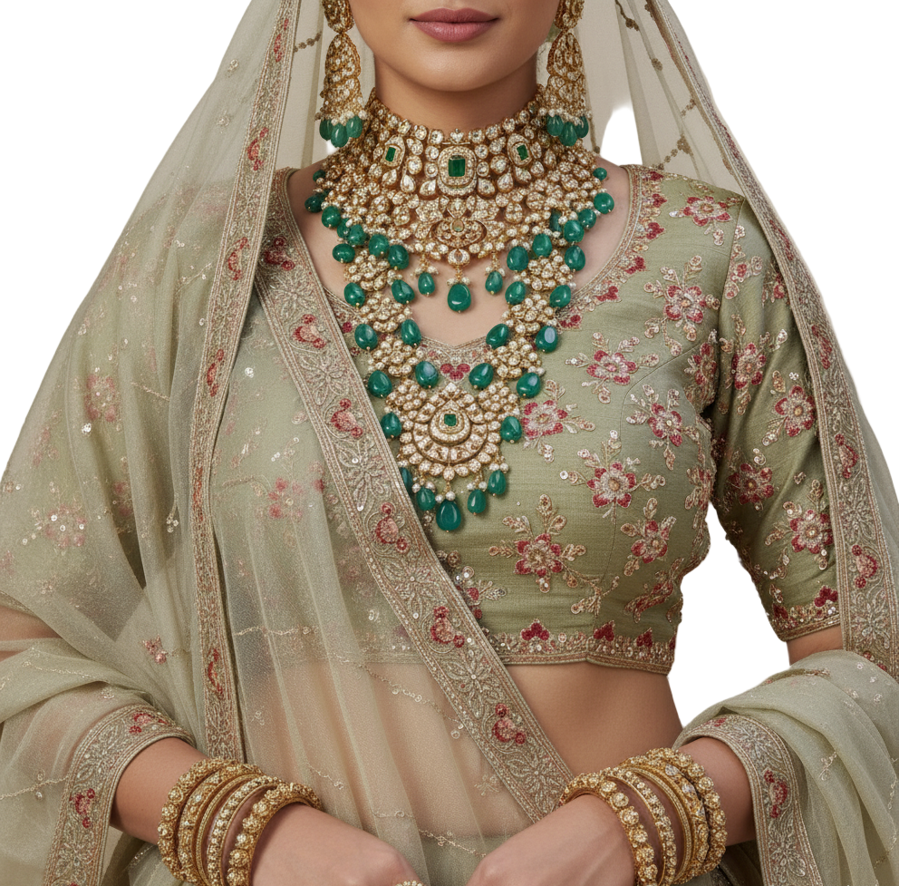 Pista Green Zari Bridal Lehenga