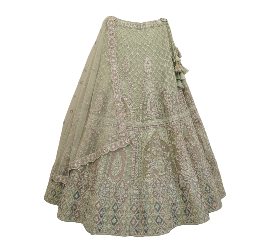 Mint Green Cording Net Bridal Lehenga