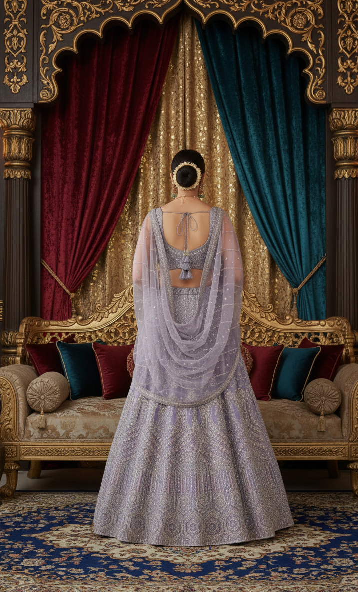 Lilac Cording Net Bridal Lehenga