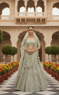 Mint Green Cording Net Bridal Lehenga