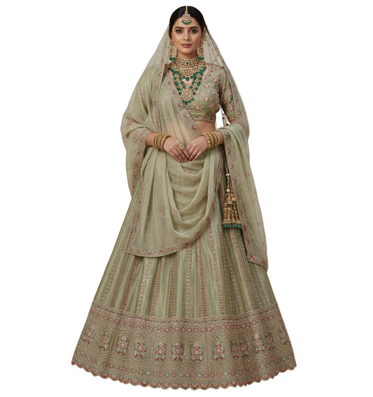 Pista Green Zari Bridal Lehenga