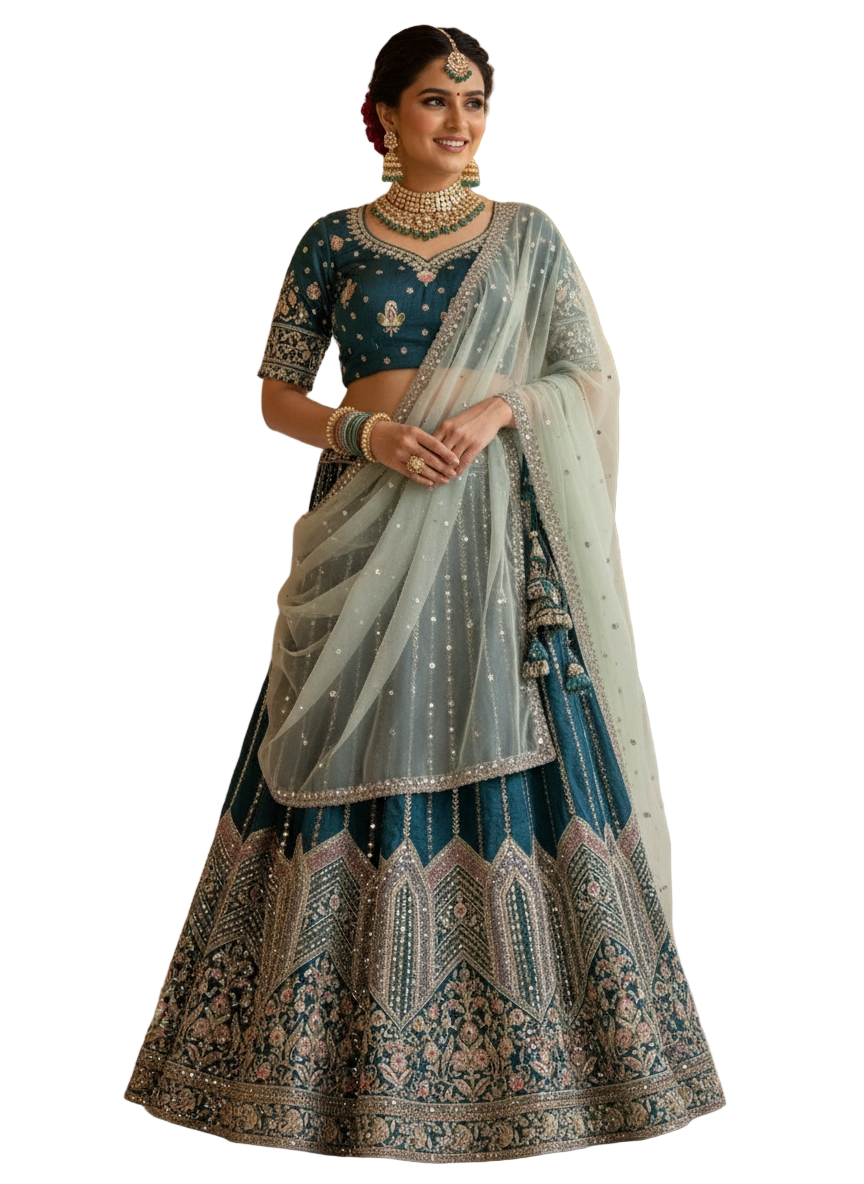 Aari Work Tissue Bridal Lehenga