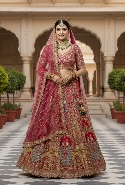 Dholi Palki Raw Silk Bridal Lehenga