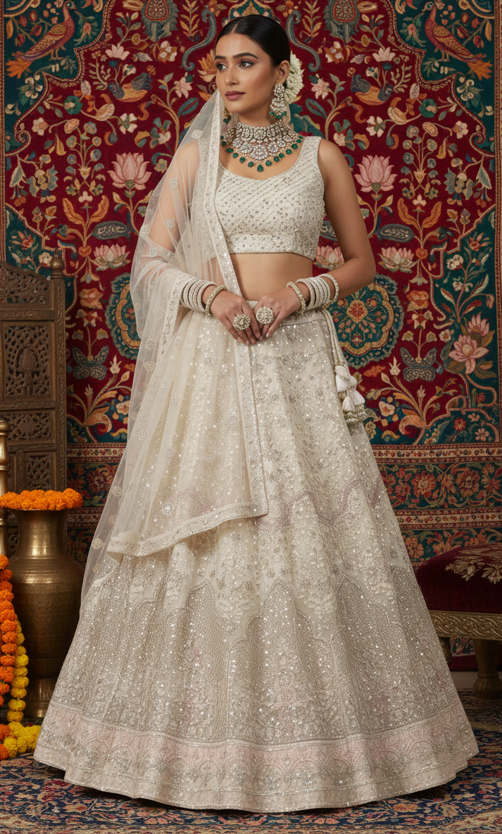 White Heavy Sequence Lehenga