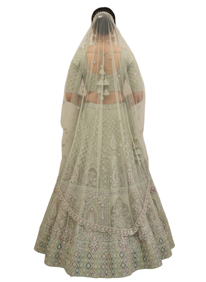 Mint Green Cording Net Bridal Lehenga