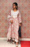 The Gulabi Block Print Cotton Set (Kurti, Pants & Dupatta)